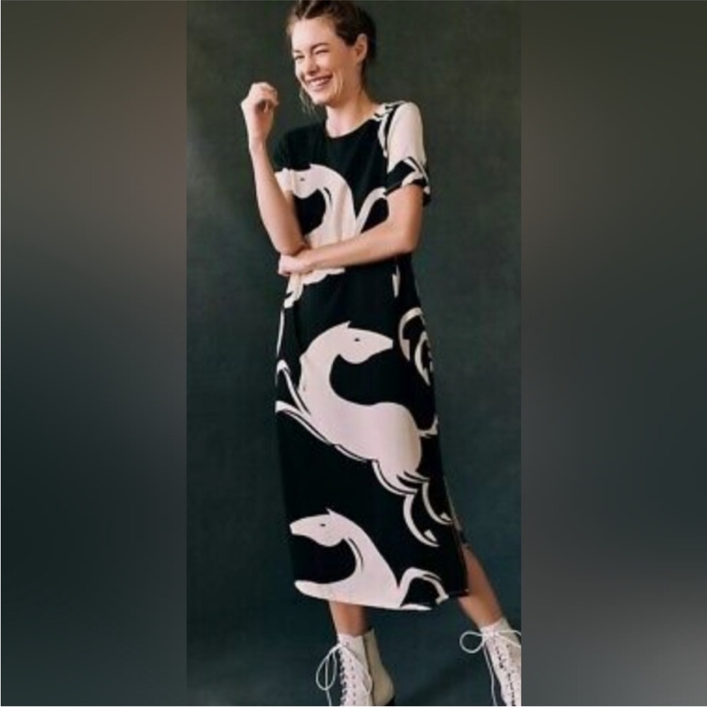 Anthropologie Black and White Swirl Maxi Dress - Picture 8 of 8
